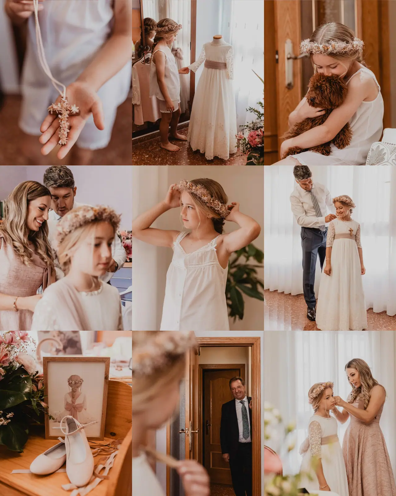 Fotografía de comunión: collage preparativos casa